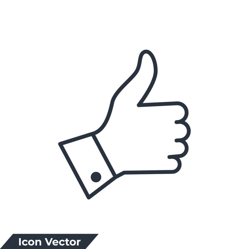 Ilustración de vector de logotipo de icono de pulgar hacia arriba. un botón Me gusta para la plantilla de símbolo de servicios de redes sociales para la colección de diseño gráfico y web