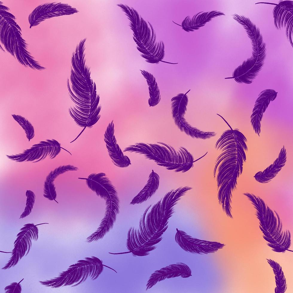 multi-colored feathers of a bird of pastel shades. Pastel-colored seamless feather pattern. Seamless background with feathers of bird. seamless pattern. Design for fabric, curtain, background, carpet photo