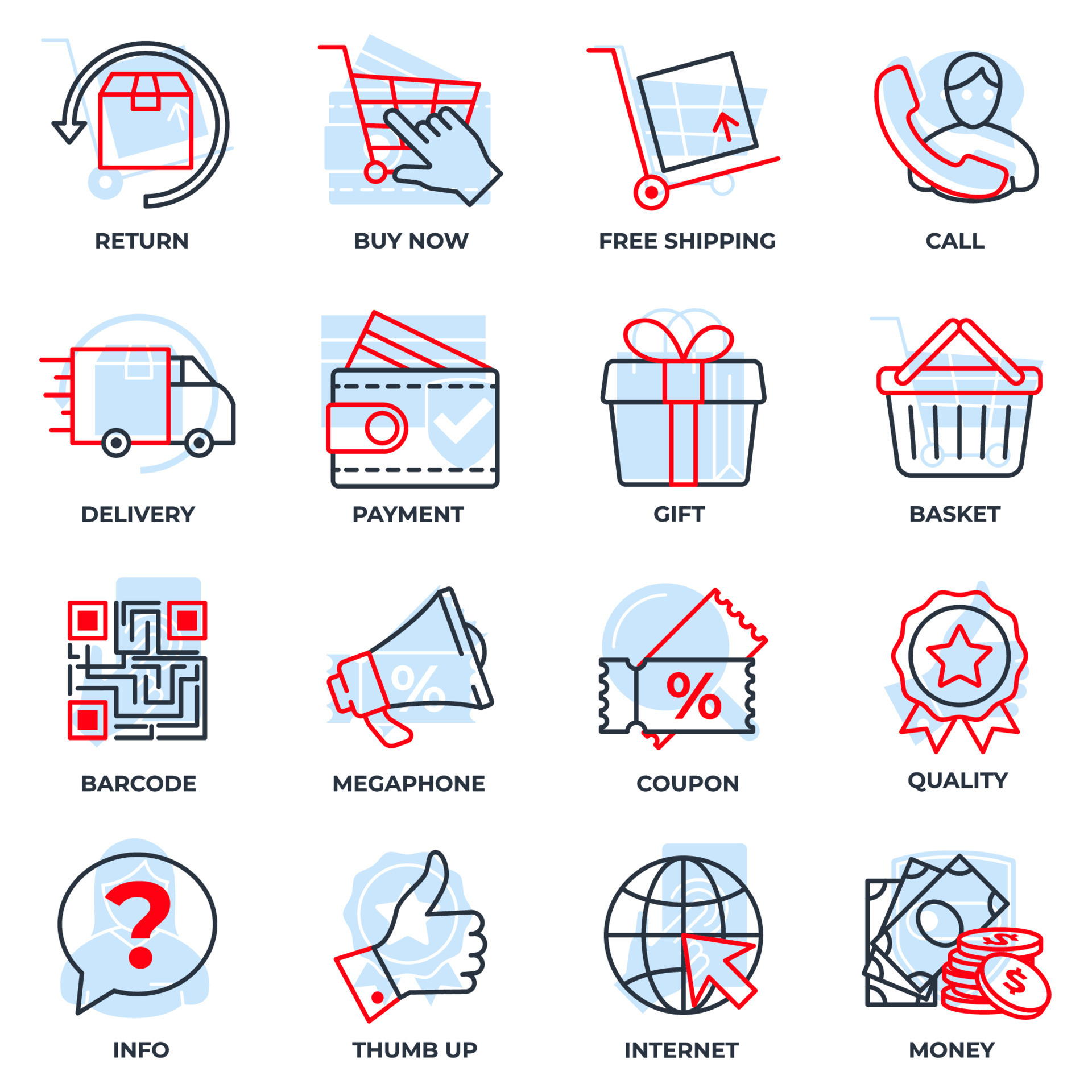 Set of E-commerce icon logo vector illustration. basket, megaphone