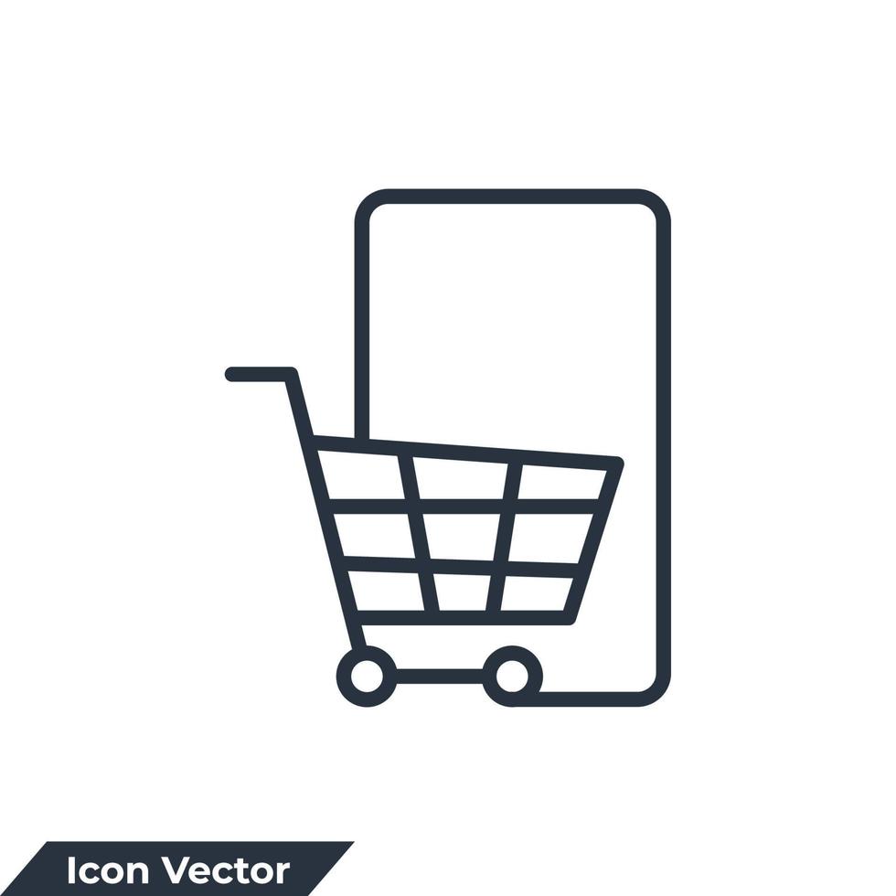 e-commerce icon logo vector illustration. shopping cart and smartphone symbol template for graphic and web design collection