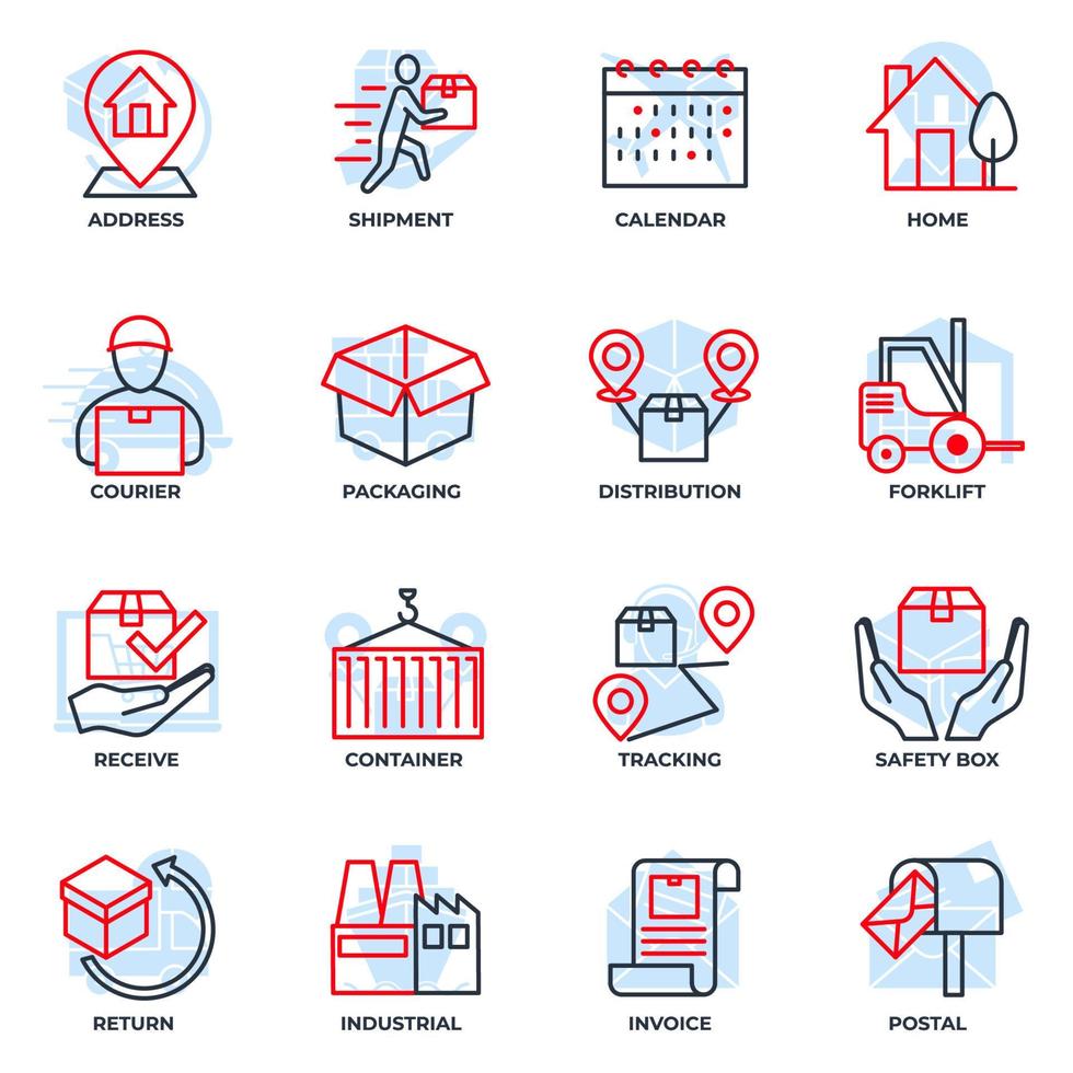 conjunto de ilustración de vector de logotipo de icono de envío de entrega. plantilla de símbolo de paquete logístico para colección de diseño gráfico y web
