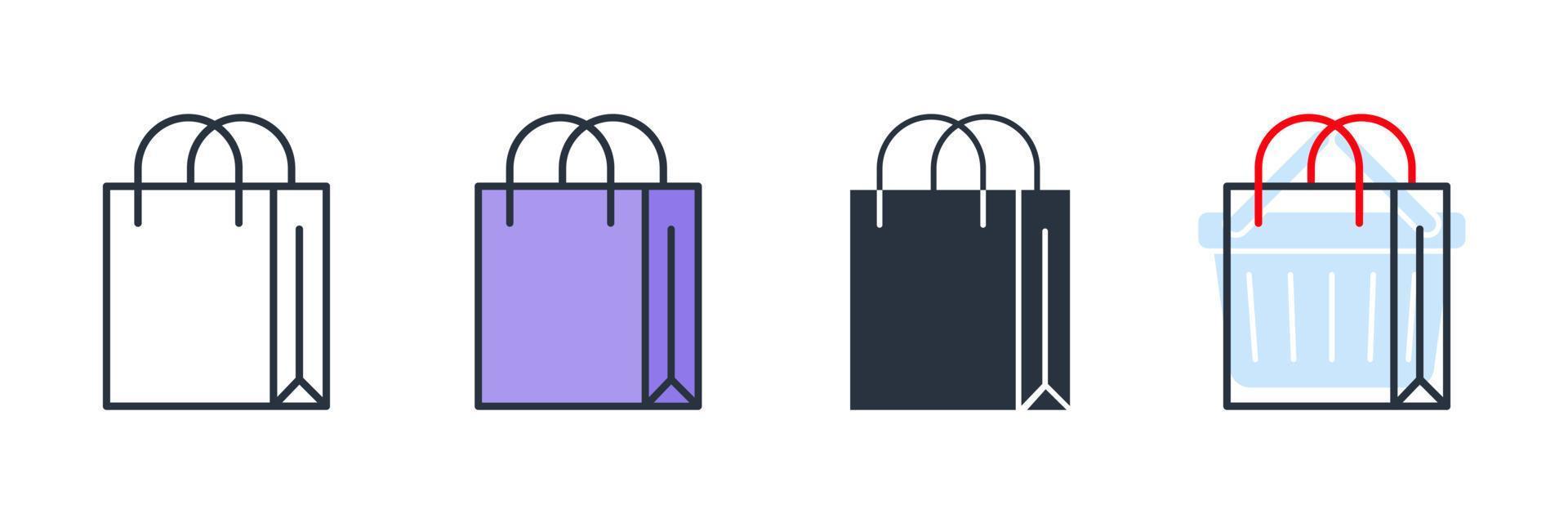 Ilustración de vector de logotipo de icono de bolsa de compras. plantilla de símbolo de bolsa de supermercado para la colección de diseño gráfico y web