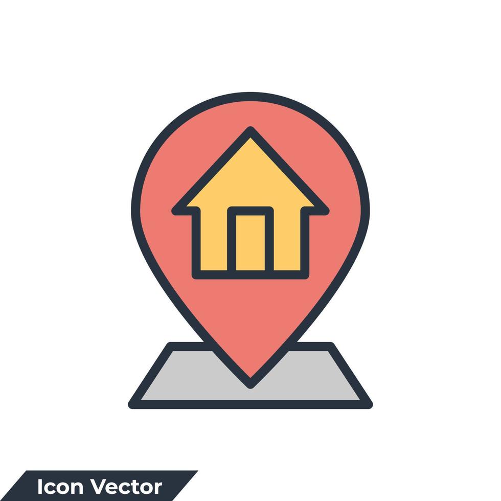 Ilustración de vector de logotipo de icono de dirección. plantilla de símbolo de casa de puntero de mapa para colección de diseño gráfico y web