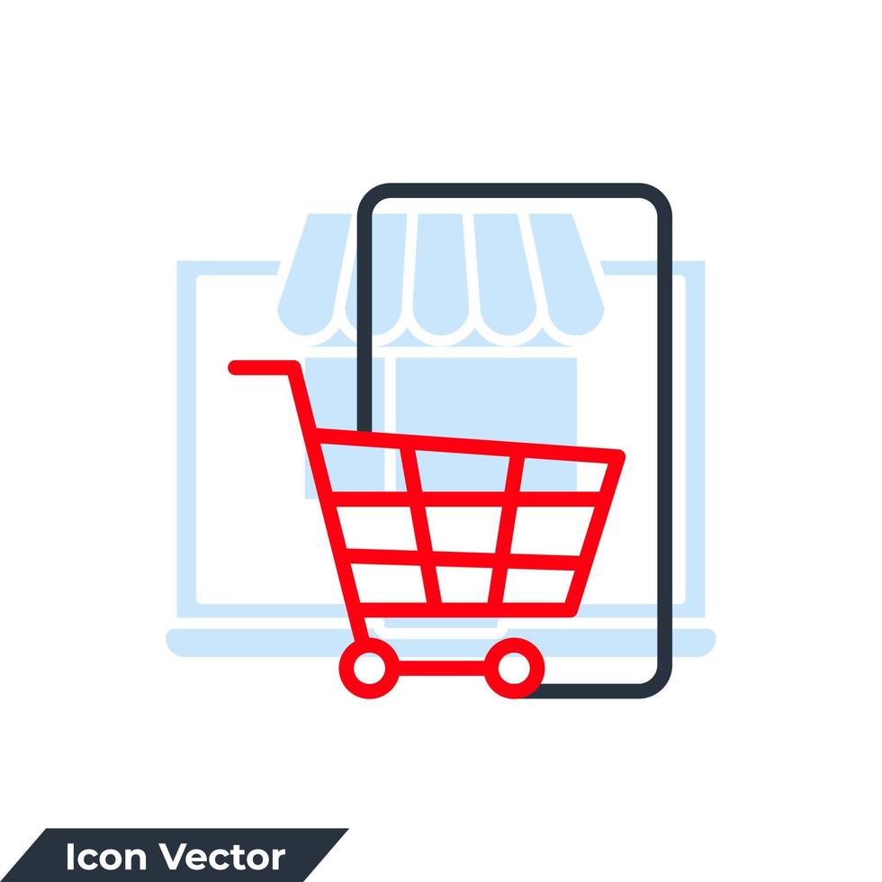 Ilustración de vector de logotipo de icono de comercio electrónico. carrito de compras y plantilla de símbolo de teléfono inteligente para la colección de diseño gráfico y web