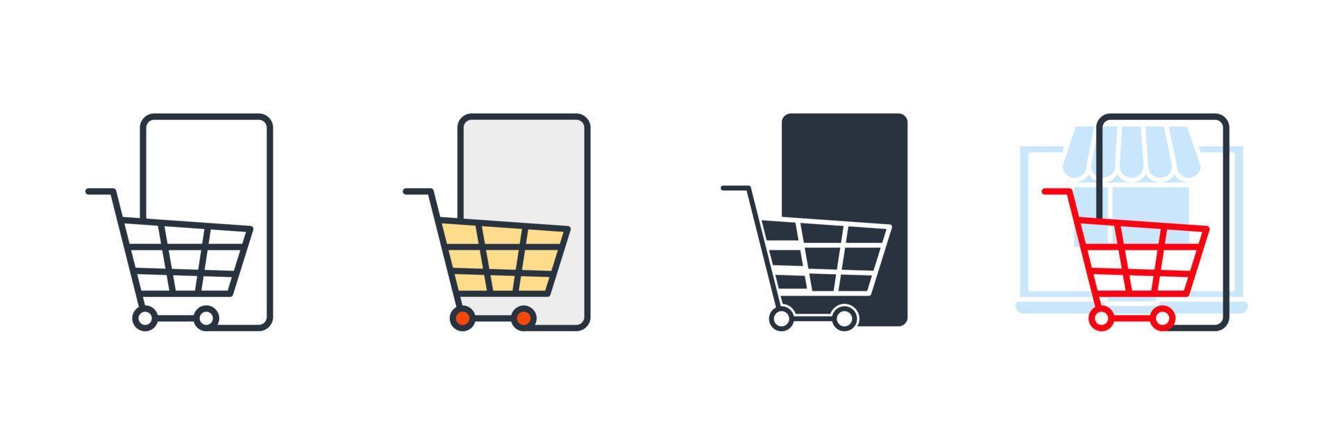 Ilustración de vector de logotipo de icono de comercio electrónico. carrito de compras y plantilla de símbolo de teléfono inteligente para la colección de diseño gráfico y web