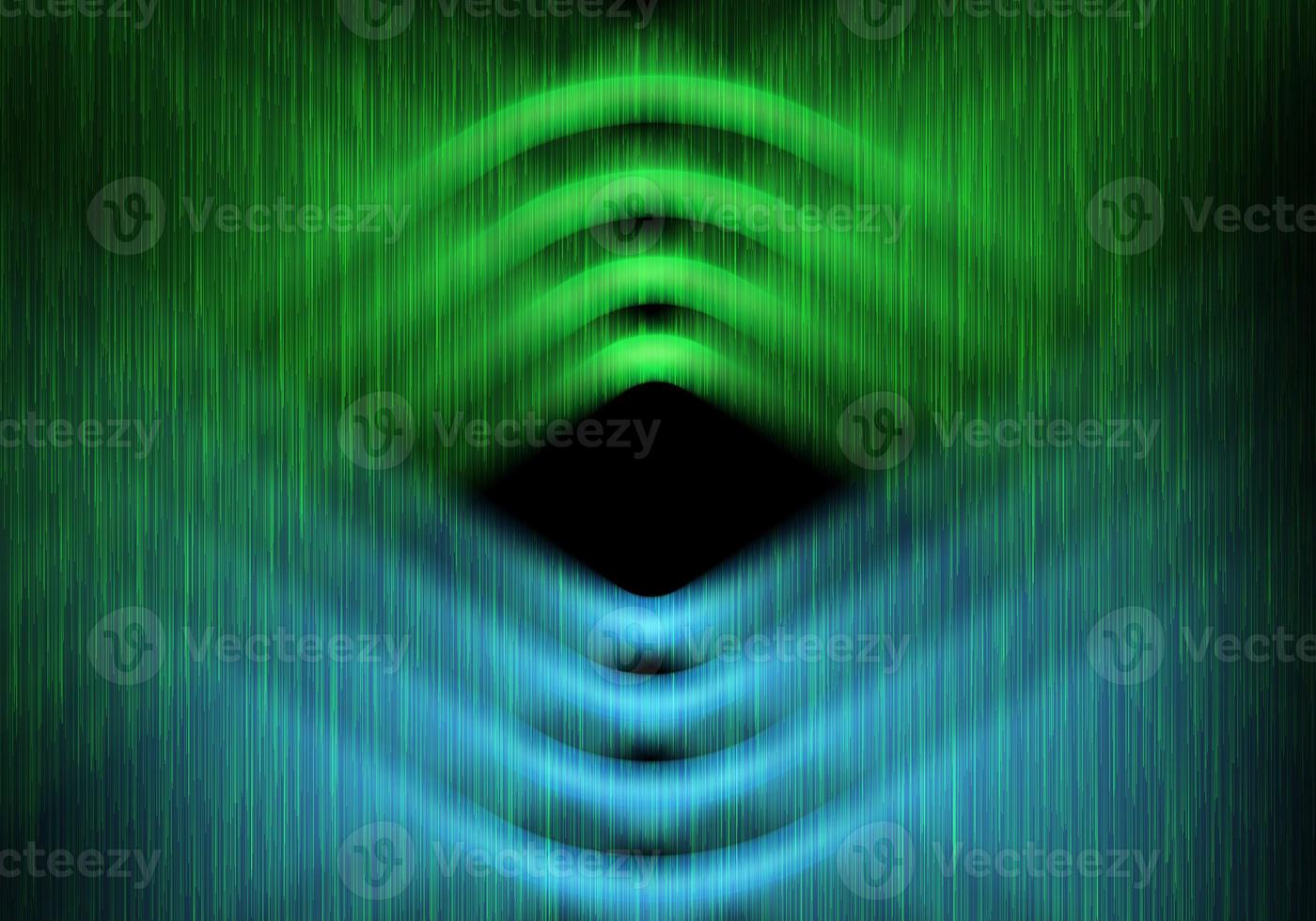 Smooth wave lines on blue neon color light background. photo
