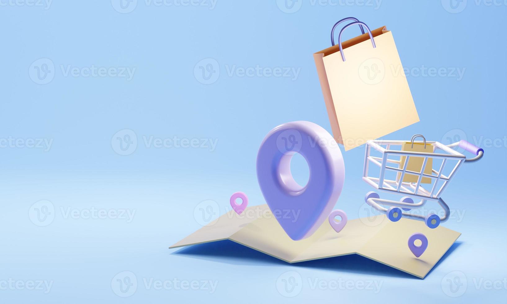 Shopping Online on Mobile Application Concept Marketing and Digital . 3D RENDER photo