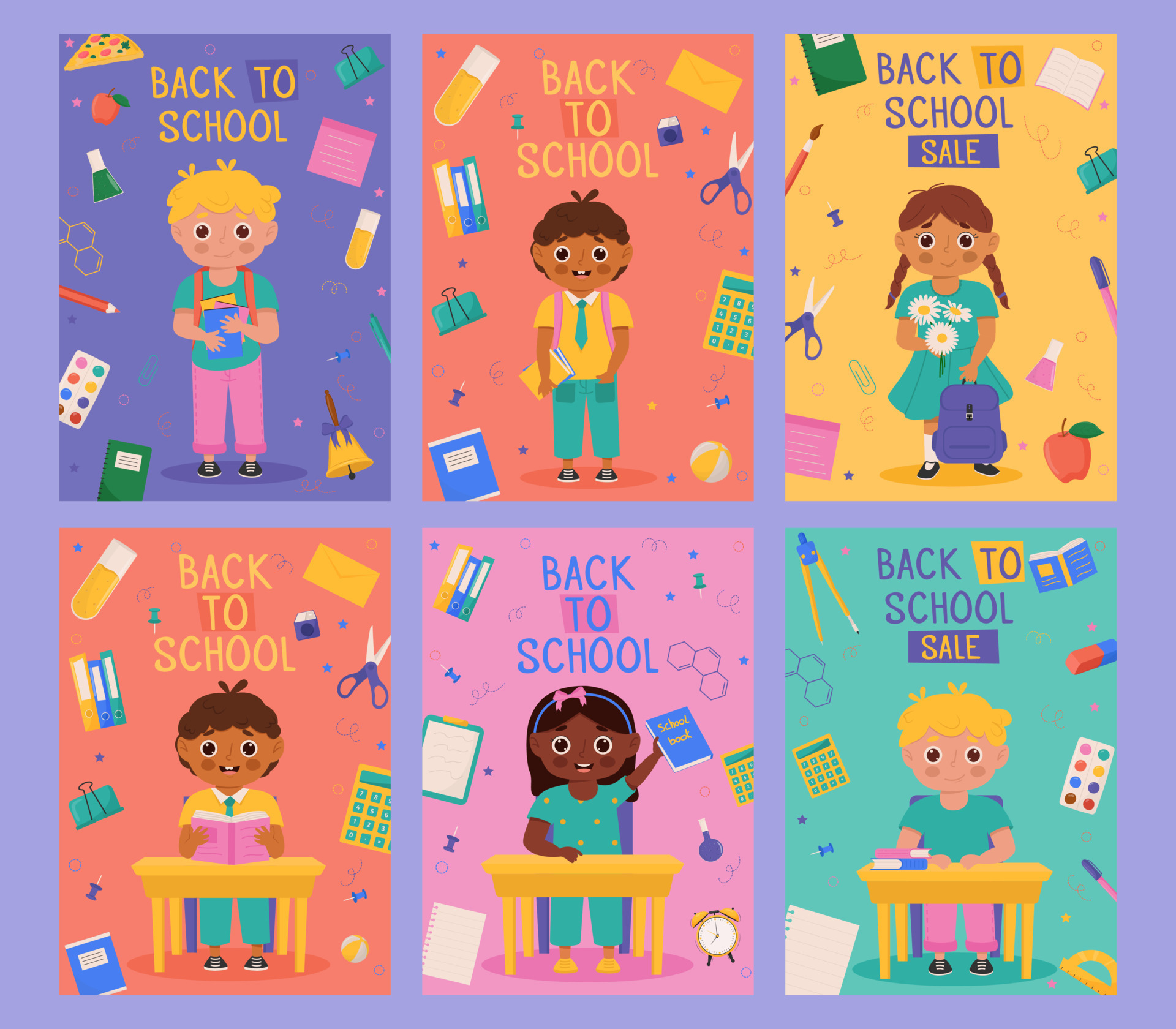 set-of-back-to-school-banner-design-with-colorful-funny-school