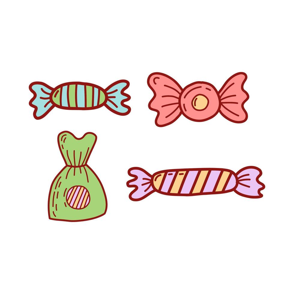 Set of hand drawn candies. Flat vector illustration