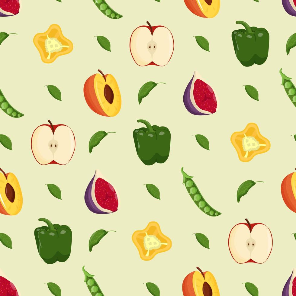 frutas y verduras de patrones sin fisuras. comida vegetariana, concepto de alimentación saludable. ilustración vectorial plana vector