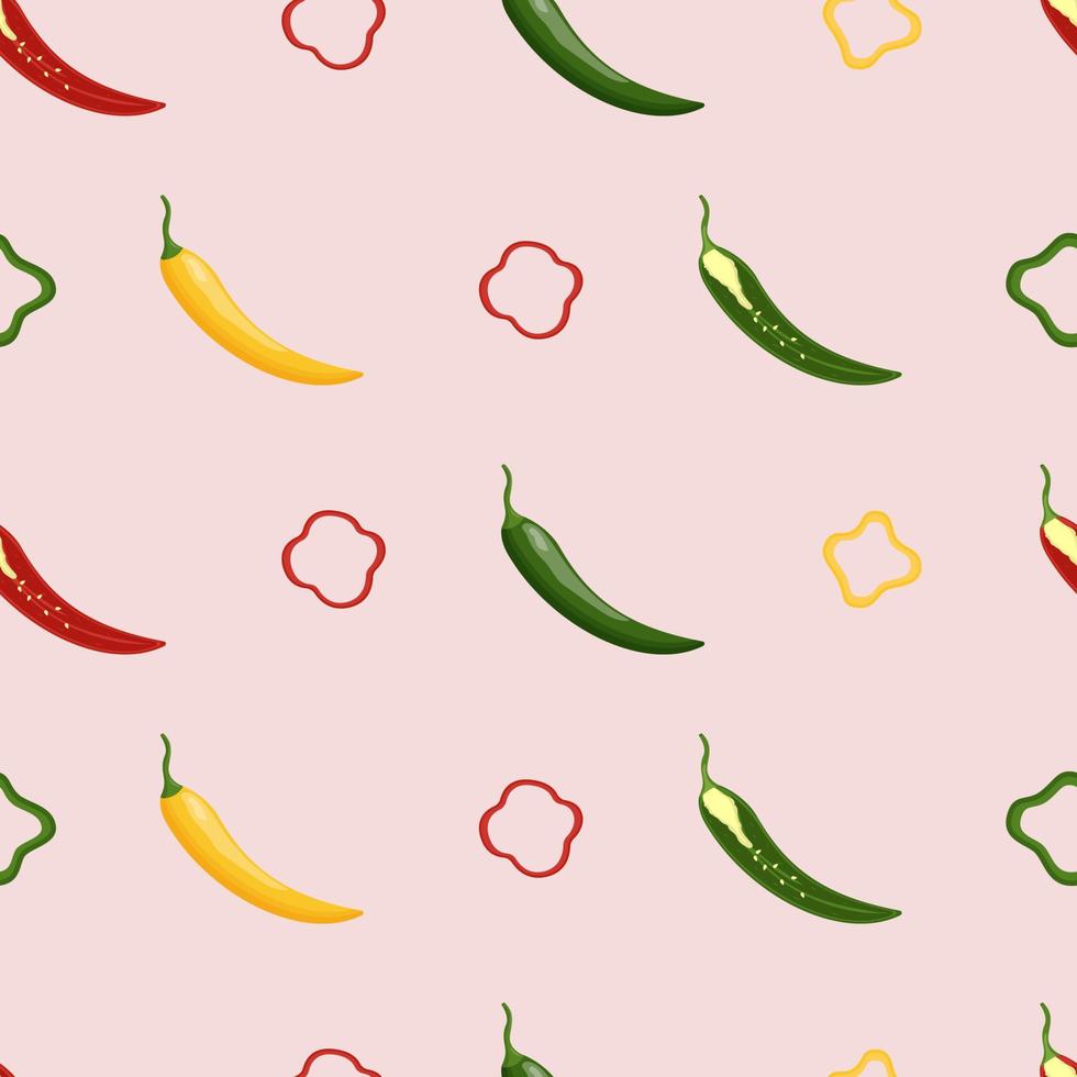 Cute peppers seamless pattern. Flat vector illustration