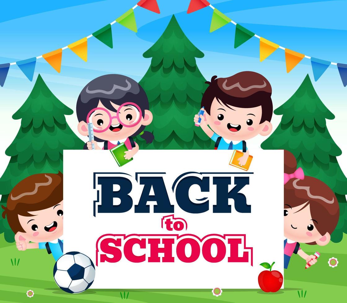 Four Students With Back To School Poster Banner vector