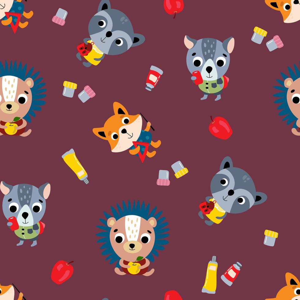 Back to school. Seamless pattern with animals. Design for fabric, textile, wallpaper, packaging. vector