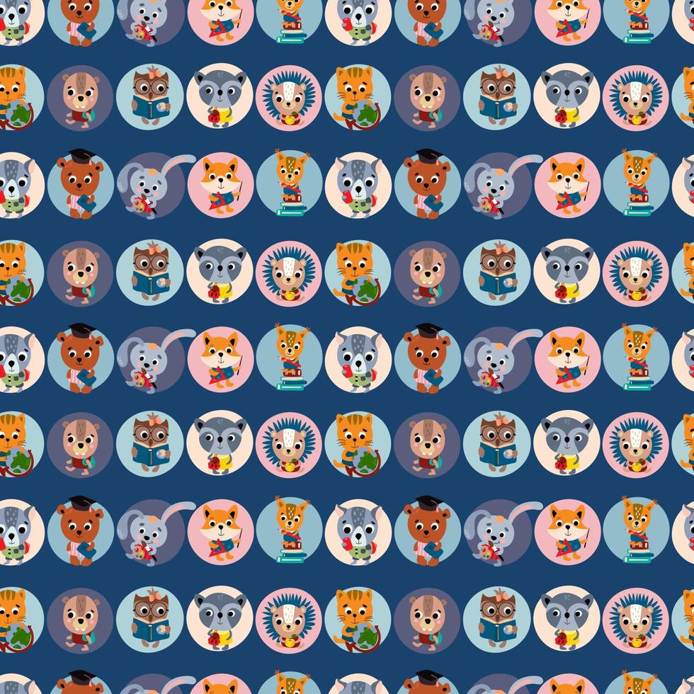 Back to school. Seamless pattern with animals. Design for fabric, textile, wallpaper, packaging. vector