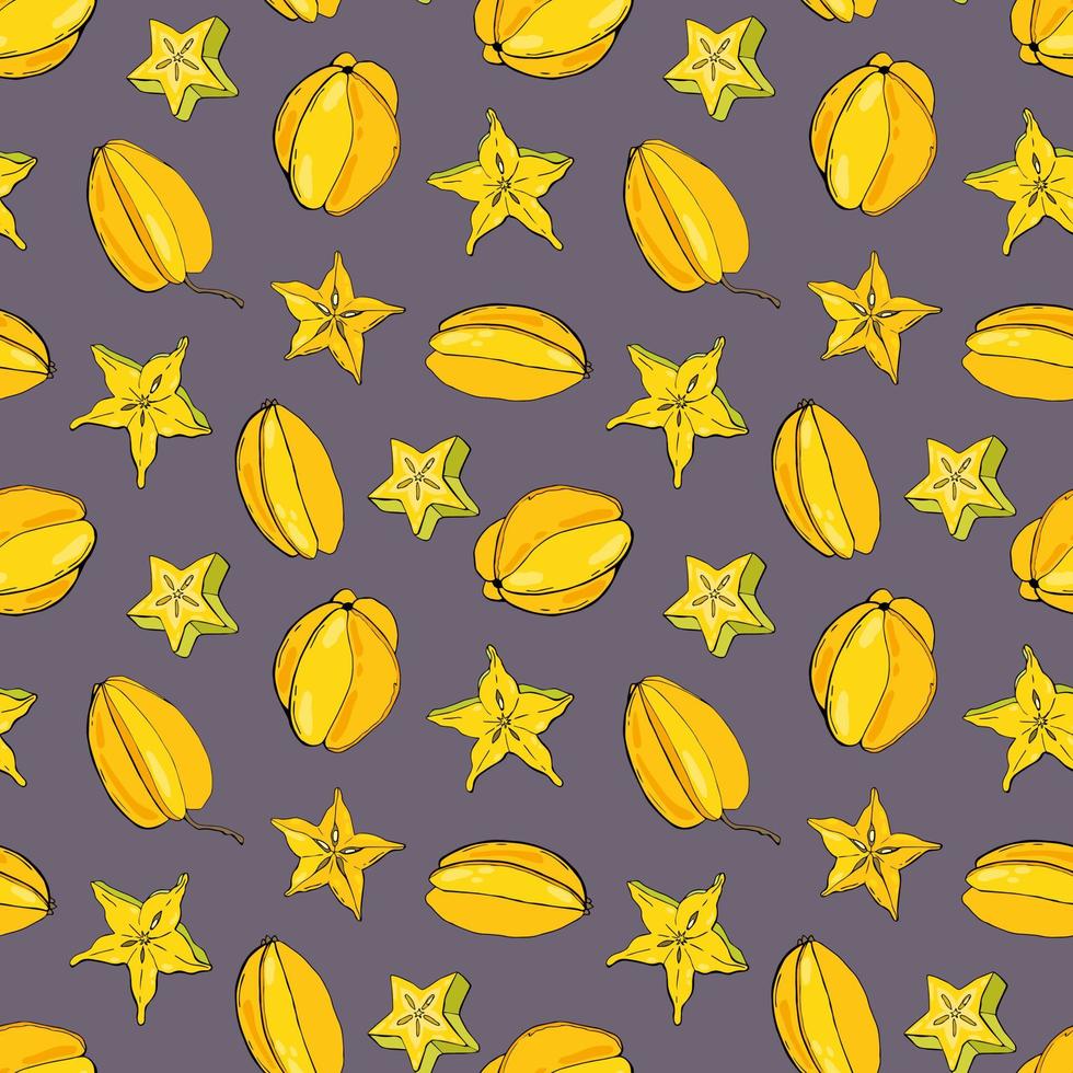 Carambola. Fruit seamless pattern with Carambola. Design for fabric, textile, wallpaper, packaging. vector