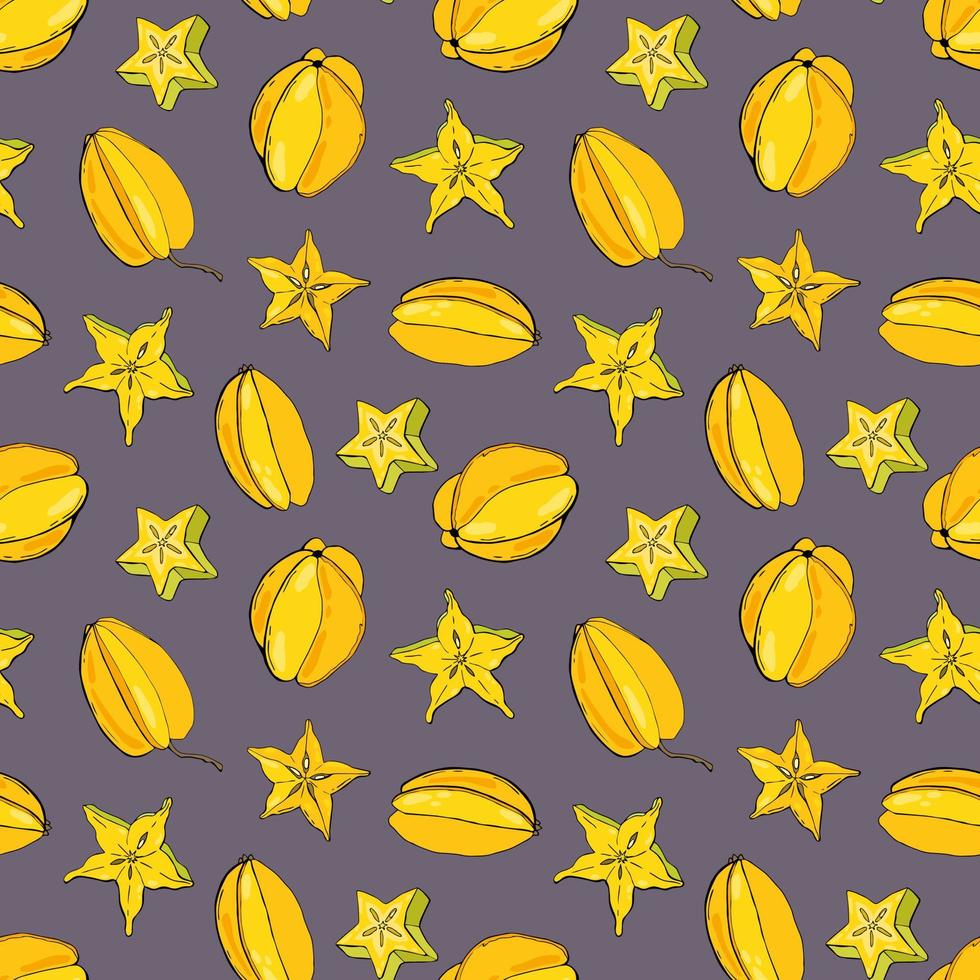 Carambola. Fruit seamless pattern with Carambola. Design for fabric, textile, wallpaper, packaging. vector