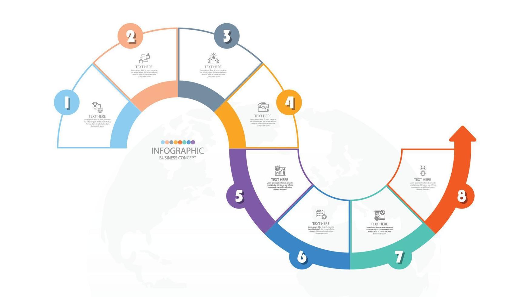 Basic circle infographic template with 8 steps, process or options, process chart, Used for process diagram, presentations, workflow layout, flow chart, infograph. Vector eps10 illustration.