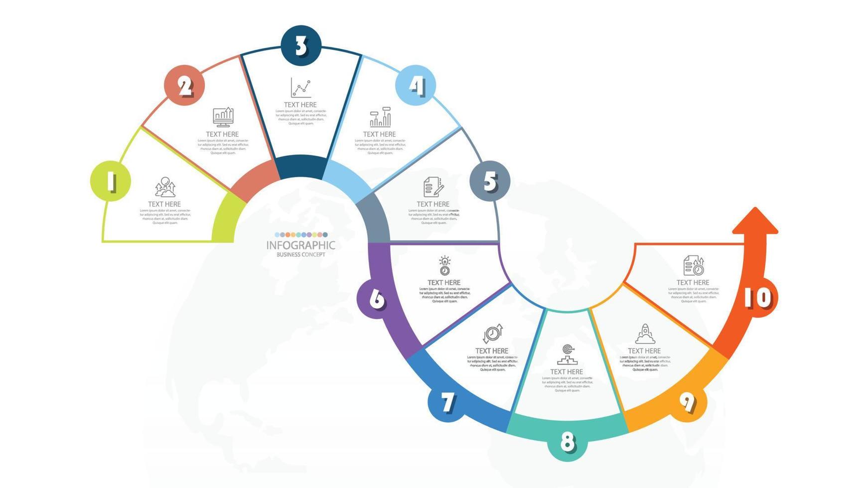 Basic circle infographic template with 10 steps, process or options, process chart, Used for process diagram, presentations, workflow layout, flow chart, infograph. Vector eps10 illustration.