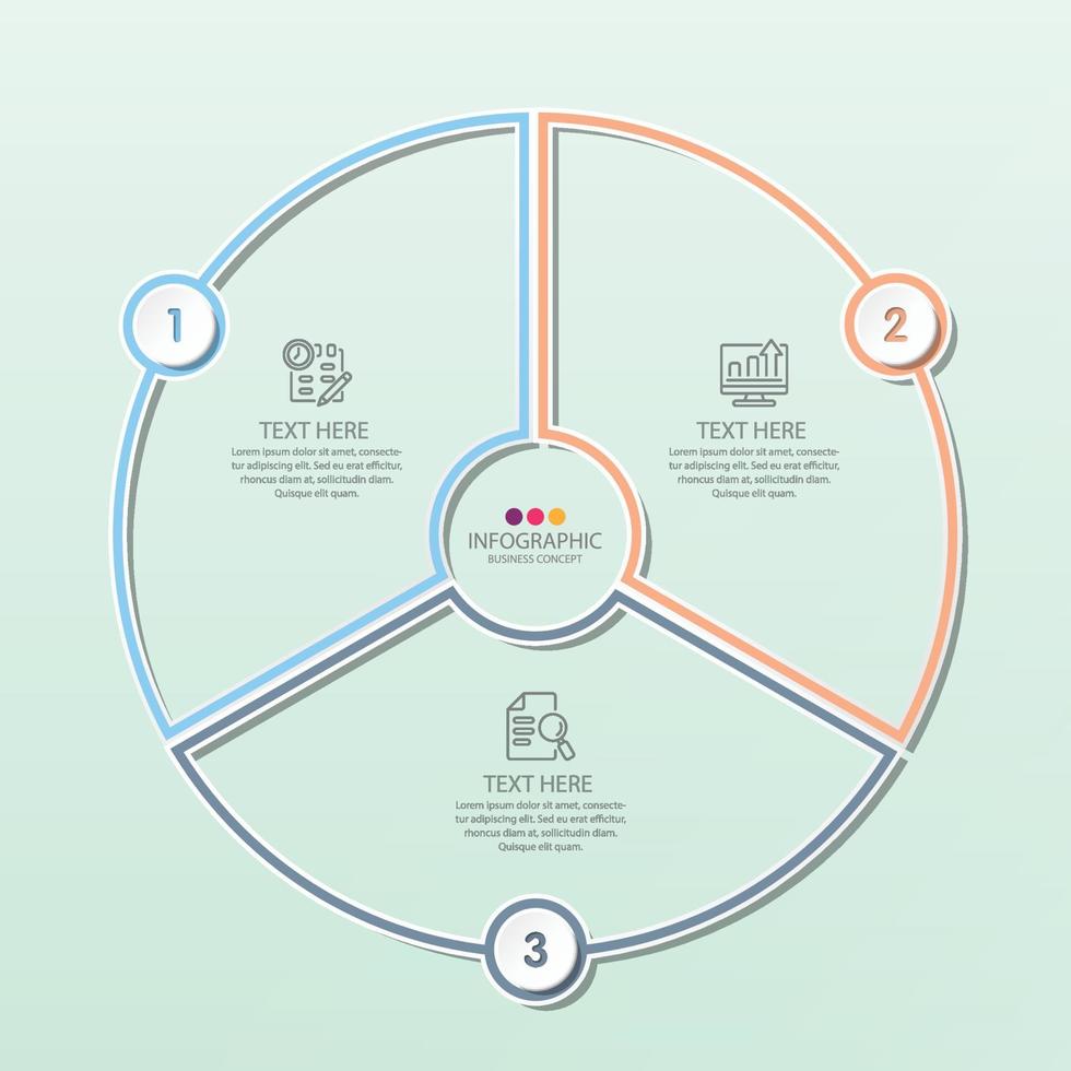 Plantilla de infografía de círculo básico con 3 pasos, proceso u opciones, diagrama de proceso, utilizado para diagrama de proceso, presentaciones, diseño de flujo de trabajo, diagrama de flujo, infografía. ilustración vectorial eps10. vector