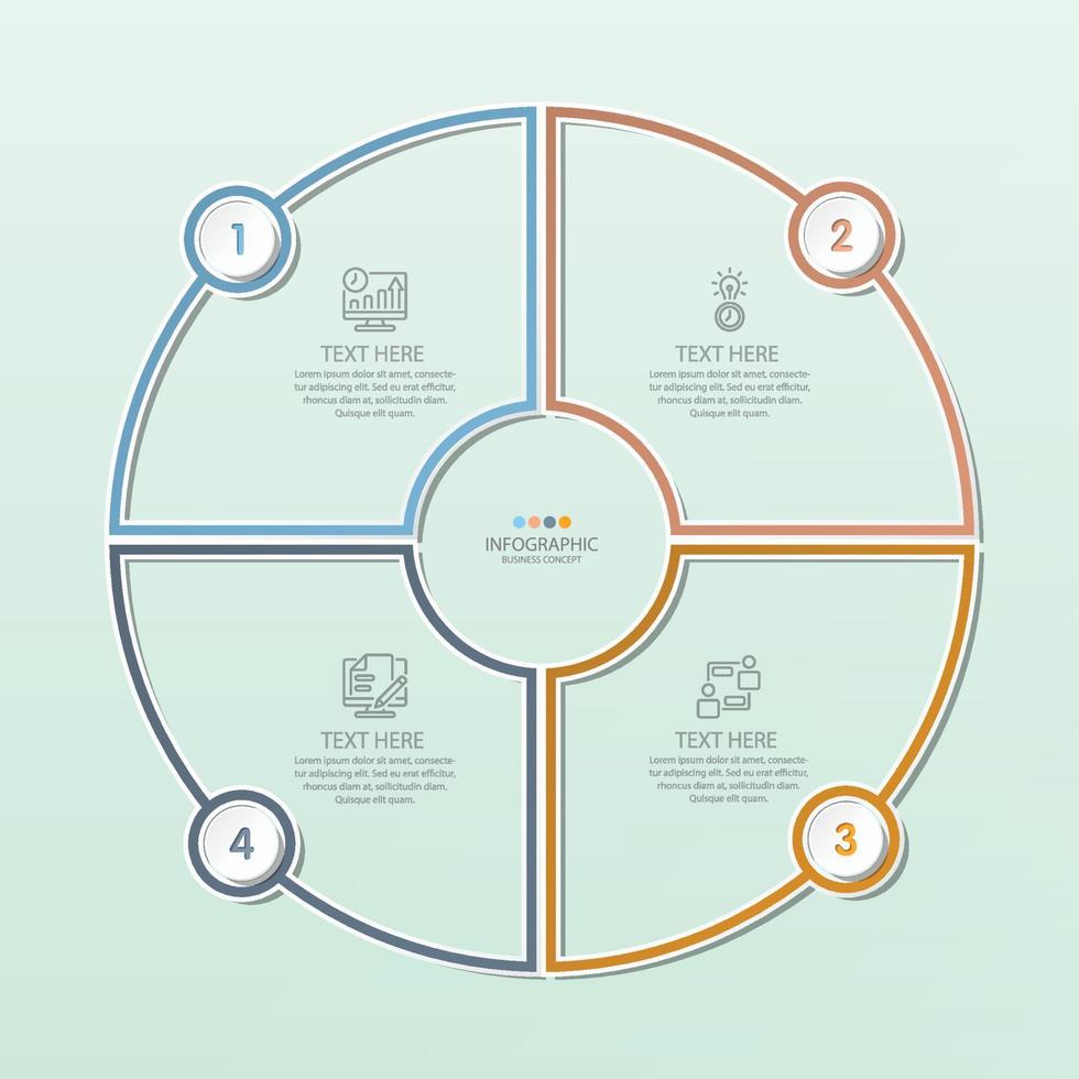 Plantilla de infografía de círculo básico con 4 pasos, proceso u opciones, diagrama de proceso, utilizado para diagrama de proceso, presentaciones, diseño de flujo de trabajo, diagrama de flujo, infografía. ilustración vectorial eps10. vector