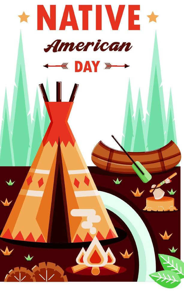 Native American Day, where the Indians live. Suitable for events vector