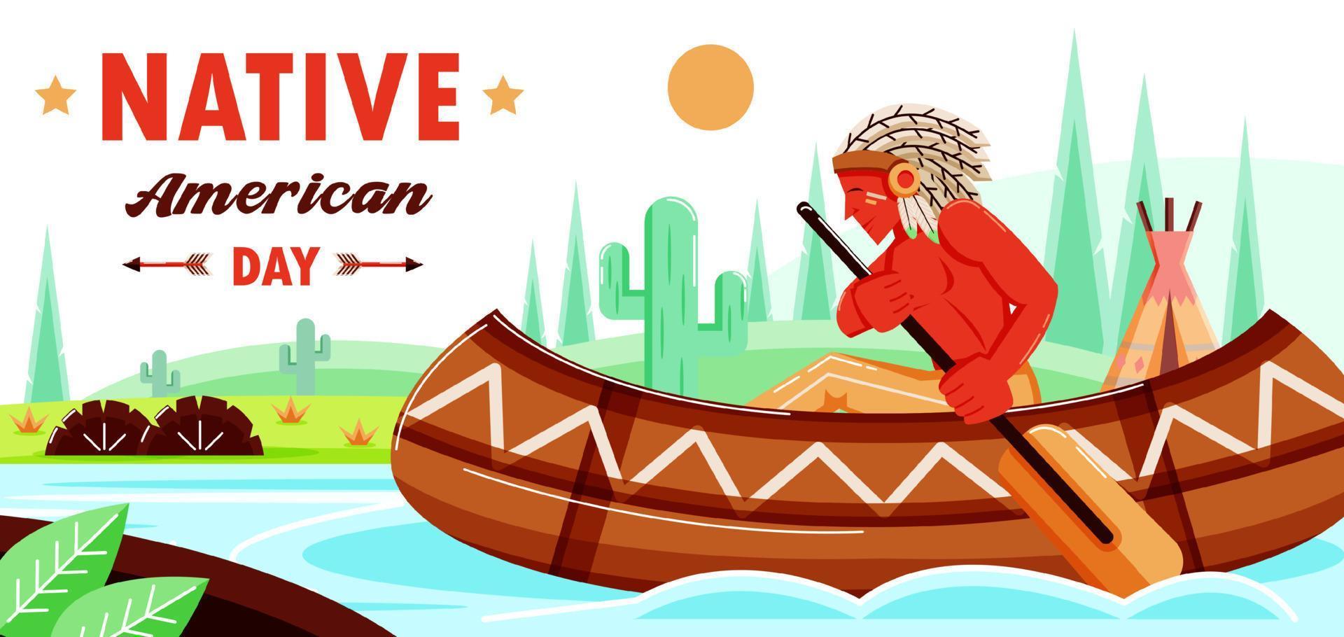 Native American Day, down the river. Suitable for events vector