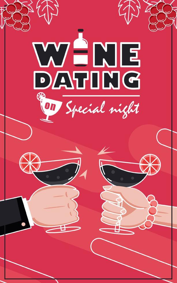 Wine Dating on special night, glasses cheers. Suitable for events vector