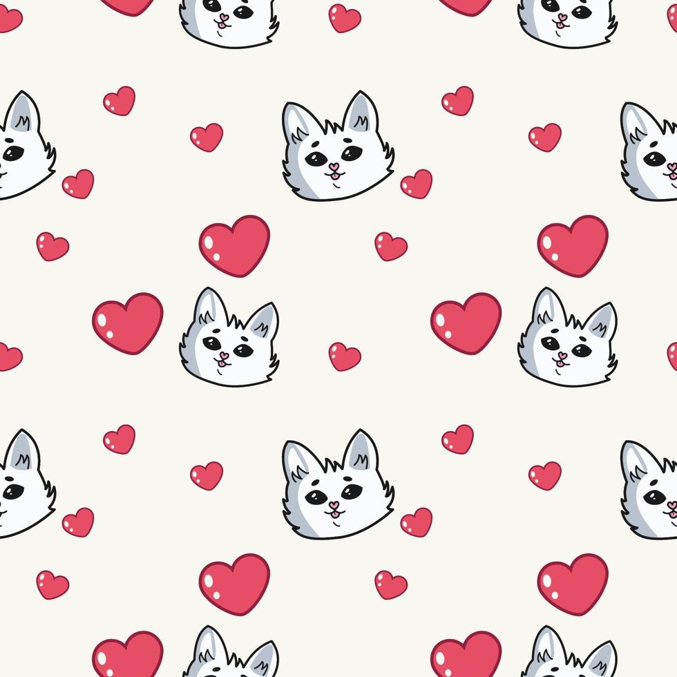 beautiful pattern with cats and a heart, suitable for drawing, wallpaper, prints, postcards, printing, vector illustration.