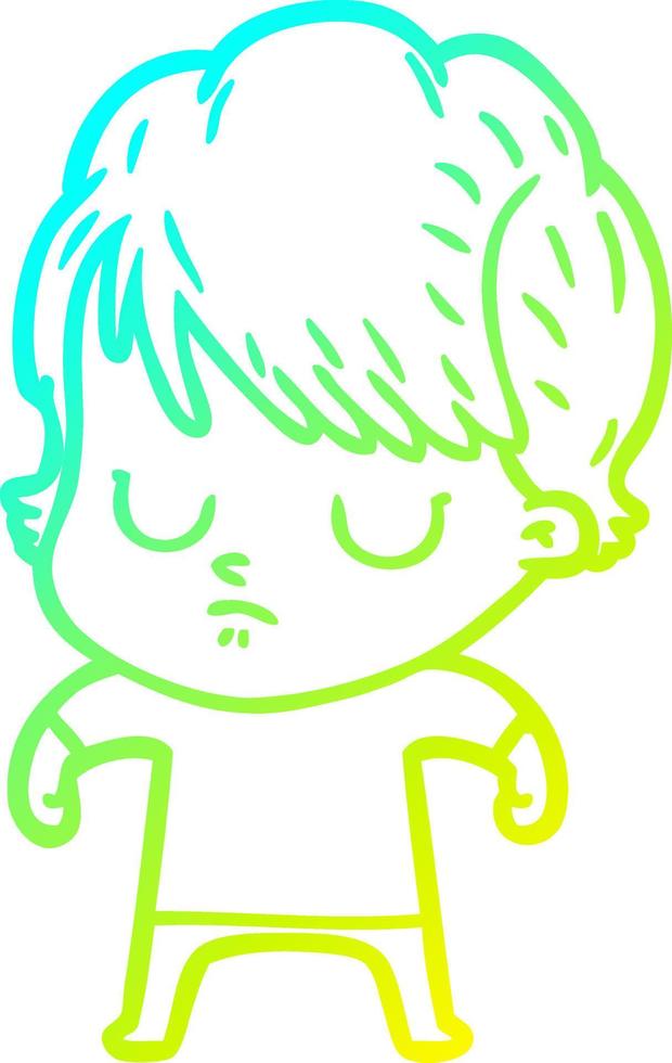 cold gradient line drawing cartoon woman vector