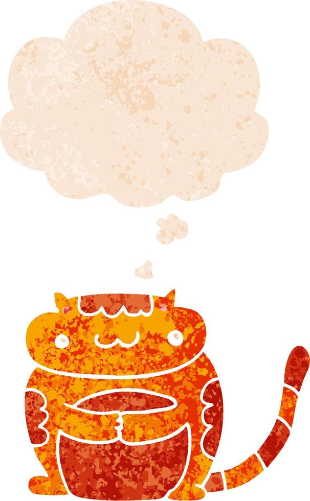 cute cartoon cat and thought bubble in retro textured style vector