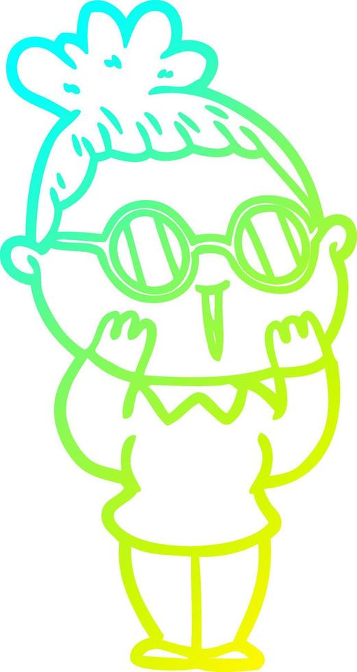 cold gradient line drawing cartoon woman wearing spectacles vector