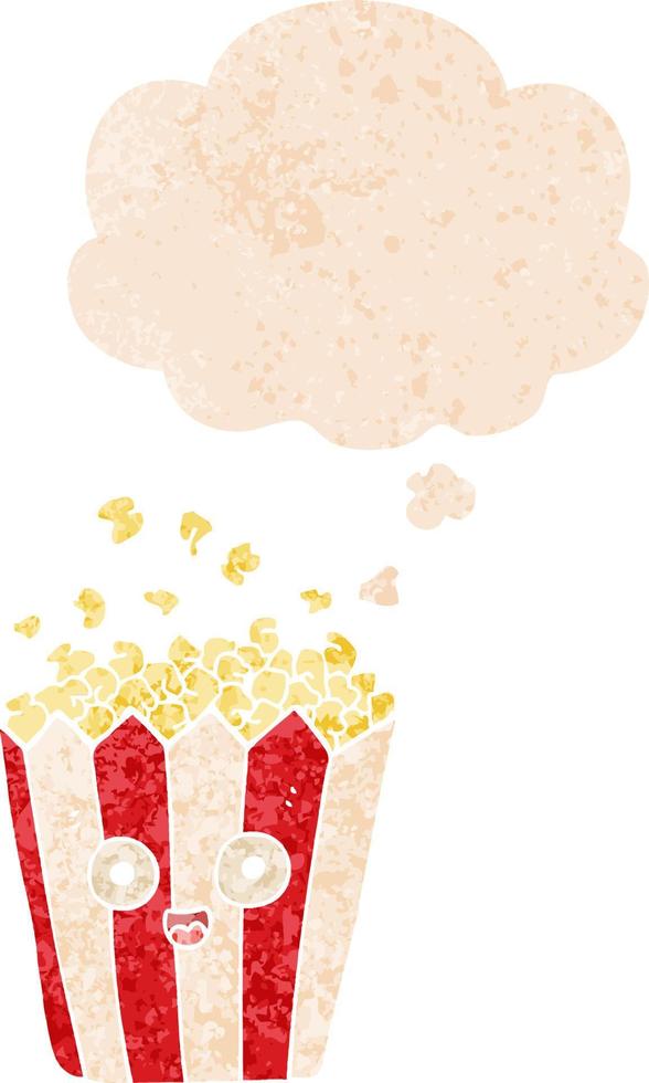 cartoon popcorn and thought bubble in retro textured style vector