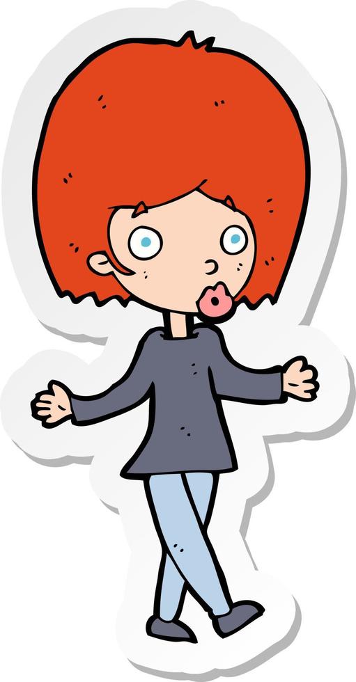 sticker of a cartoon confused woman vector