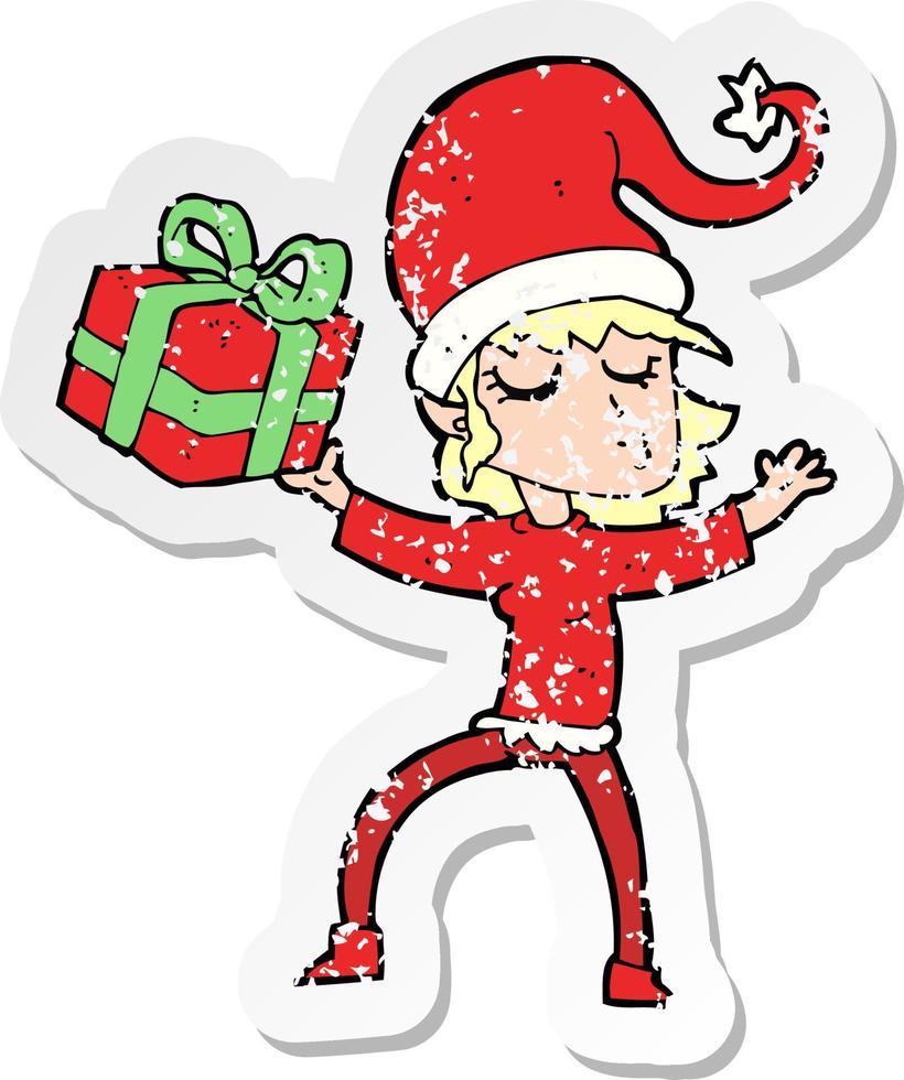 retro distressed sticker of a santas helper cartoon vector