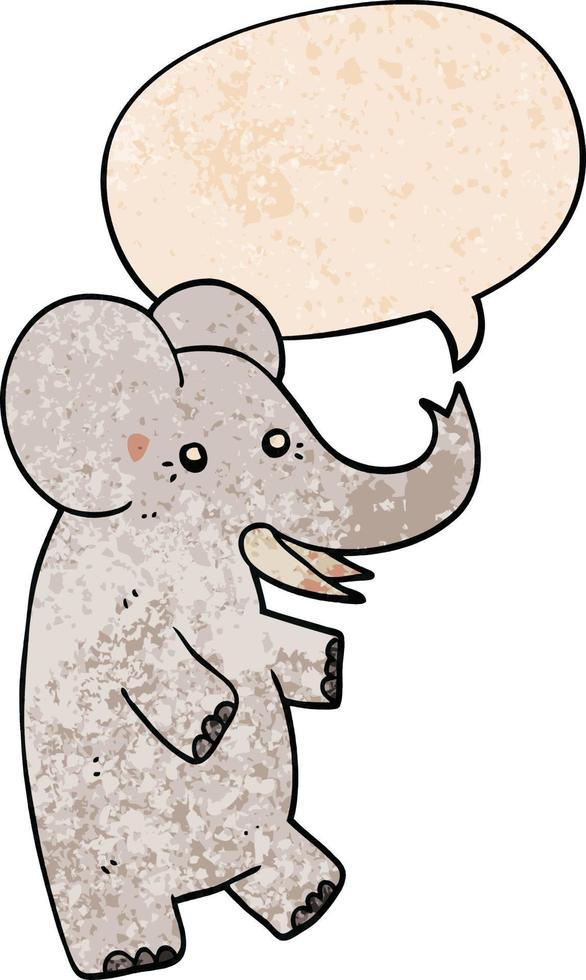 caricatura, elefante, y, burbuja del discurso, en, retro, textura, estilo vector