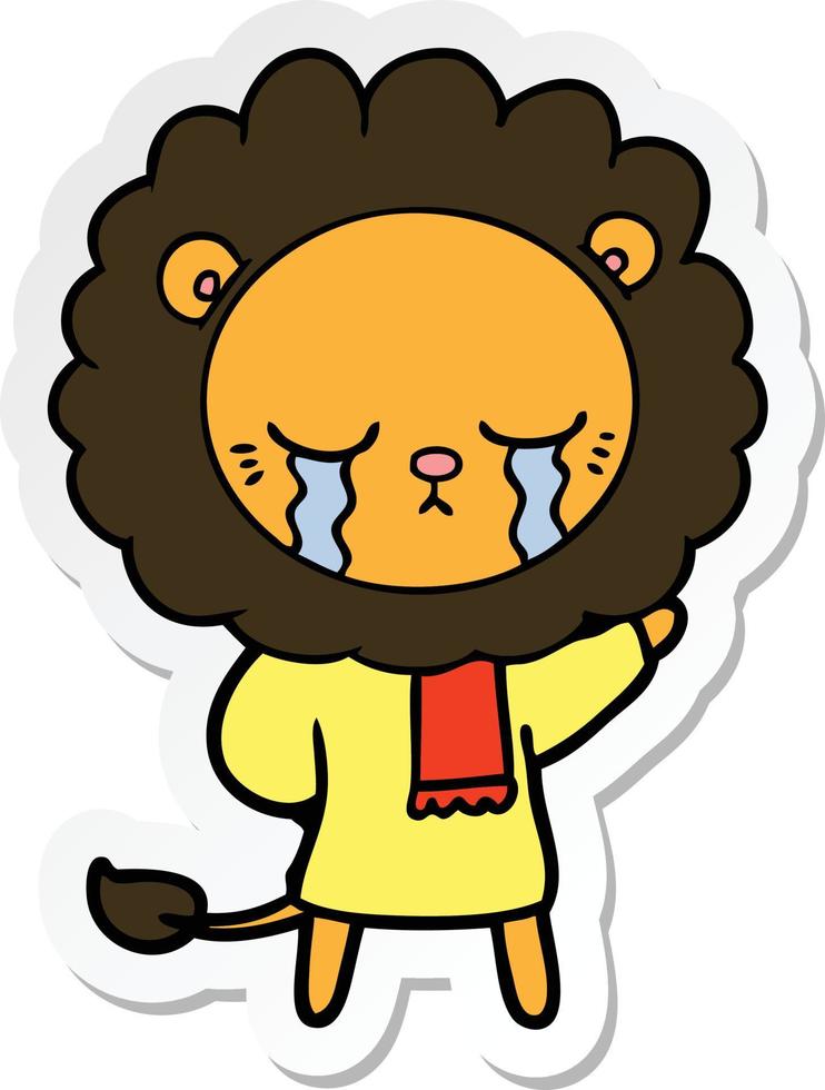 sticker of a crying cartoon lion vector