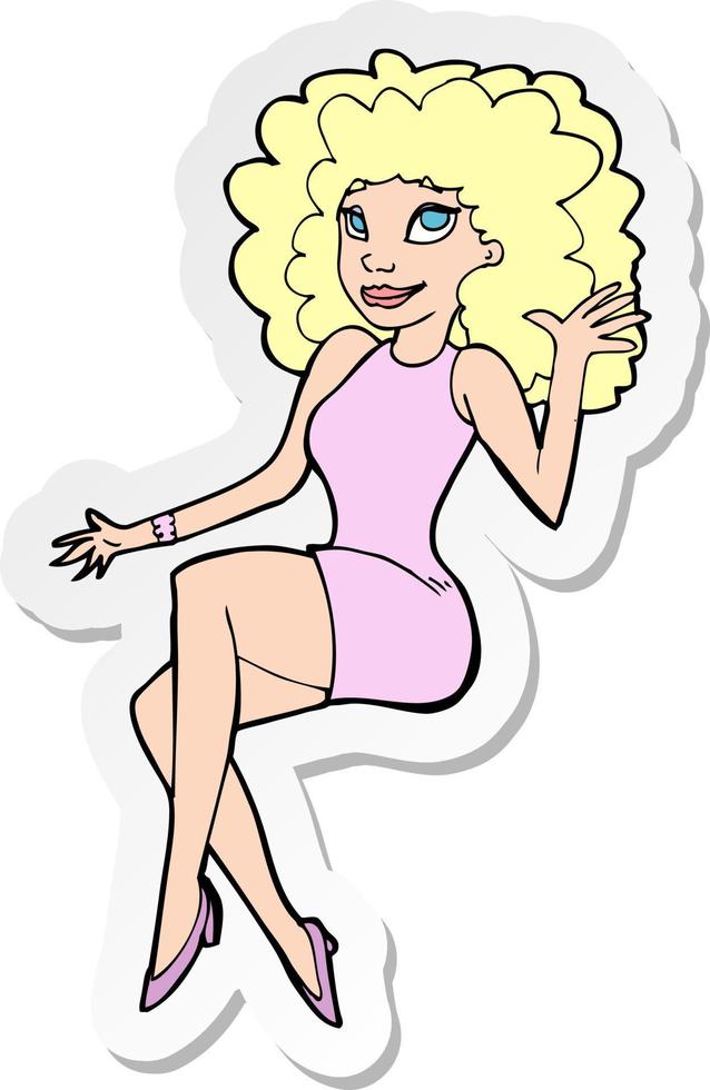 sticker of a cartoon sitting woman waving vector