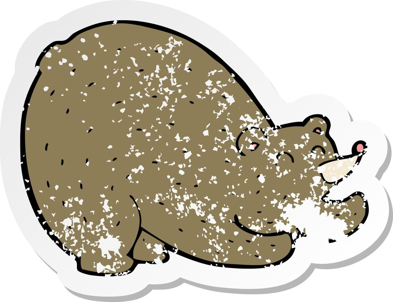 retro distressed sticker of a cartoon stretching bear vector