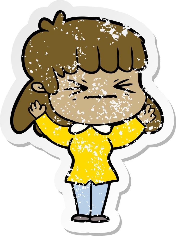 distressed sticker of a cartoon woman vector