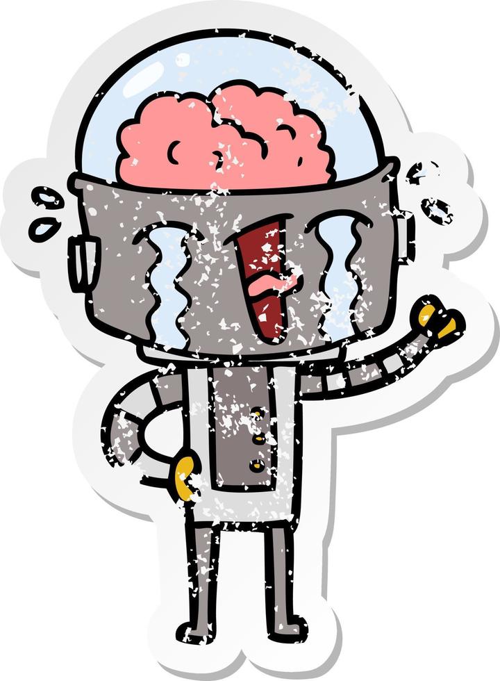 distressed sticker of a cartoon crying robot vector