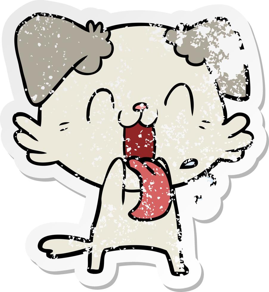 distressed sticker of a cartoon panting dog vector