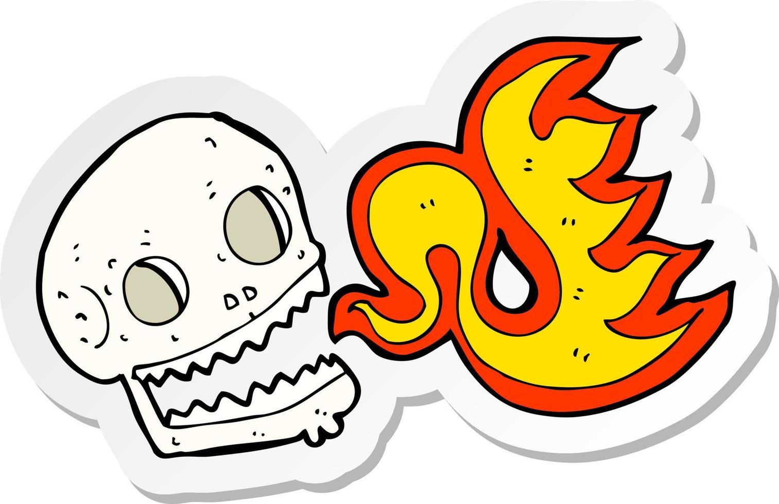 sticker of a cartoon flaming skull vector