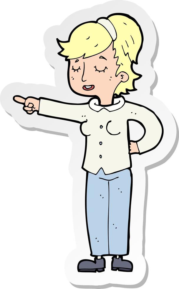 sticker of a cartoon friendly woman pointing vector