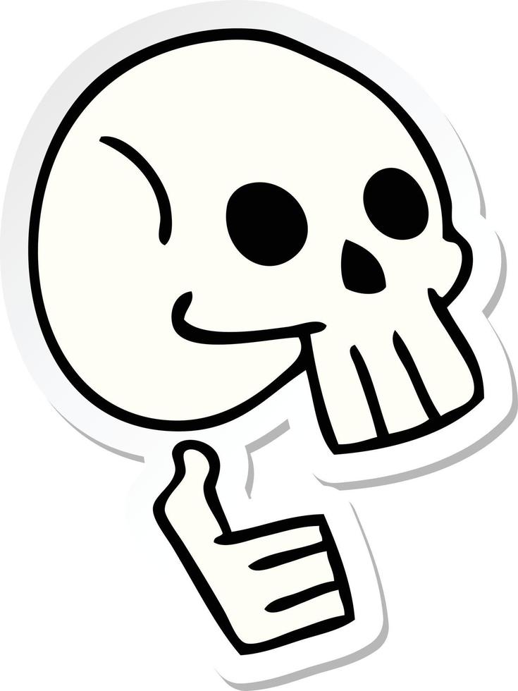 sticker of a quirky hand drawn cartoon skull vector