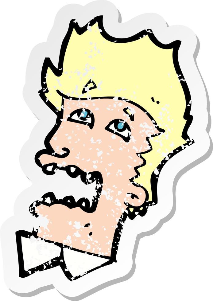 retro distressed sticker of a cartoon frightened man vector