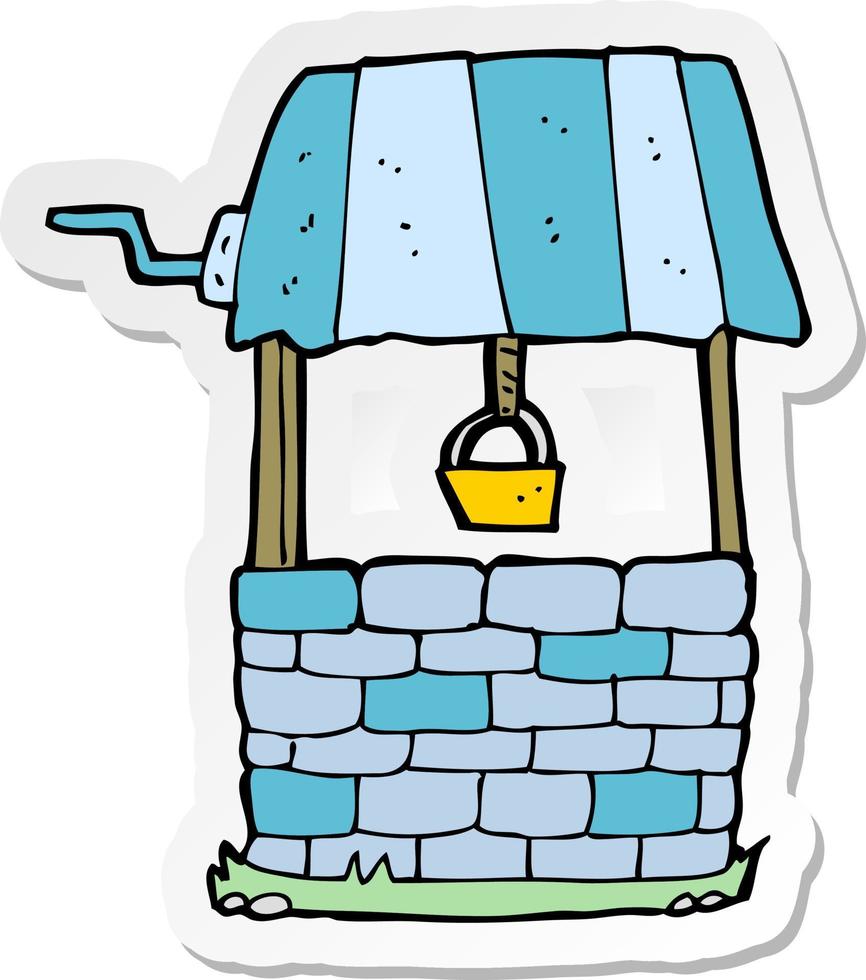 sticker of a cartoon wishing well vector