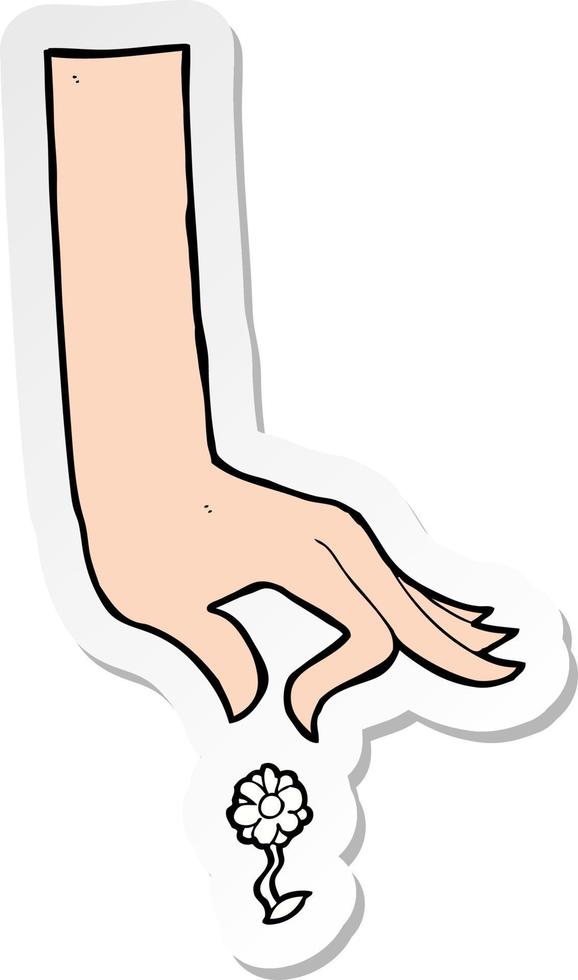 sticker of a cartoon hand picking flower vector
