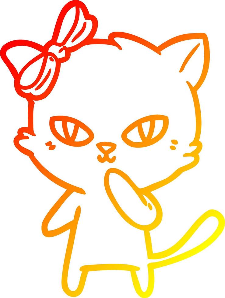 warm gradient line drawing cute cartoon cat vector