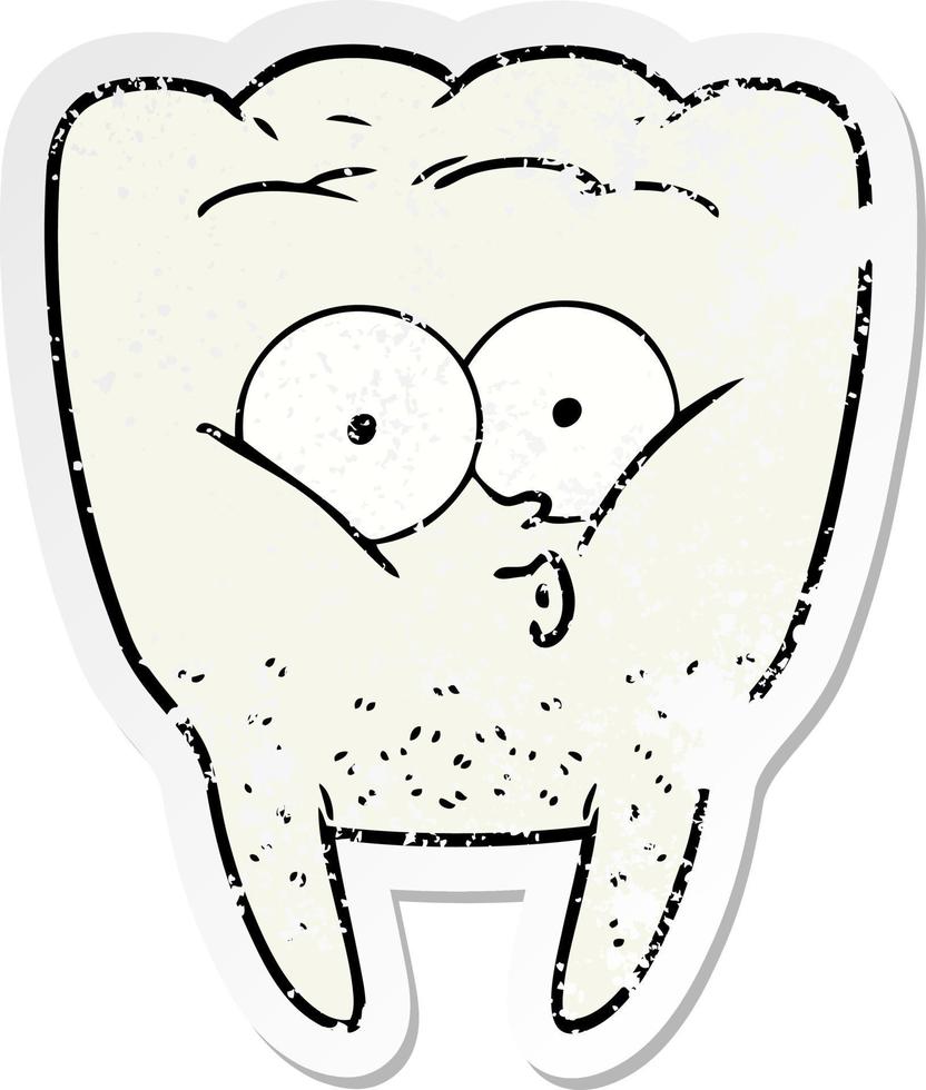 distressed sticker of a cartoon whistling tooth vector