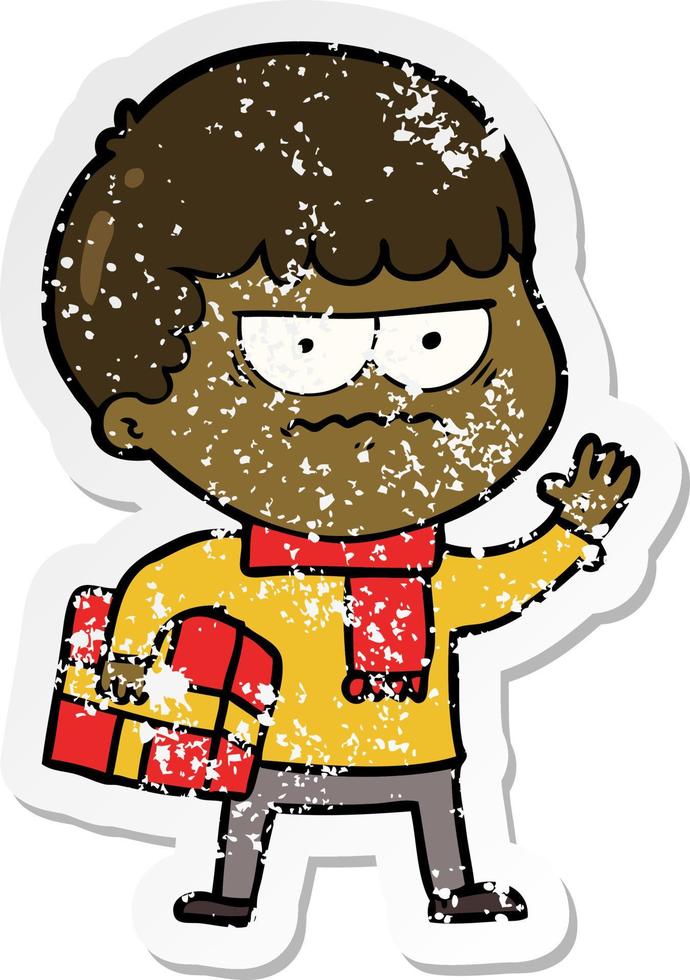 distressed sticker of a cartoon annoyed man vector